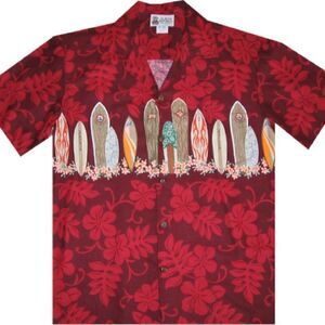 Authentic Hawaiian Cotton Surfboard Rack Hibiscus Button Down Shirt